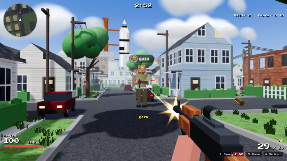 A Deathmatch round on the Houston suburb stage